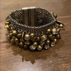 Anthropologie silver mesh bangle with rhinestones